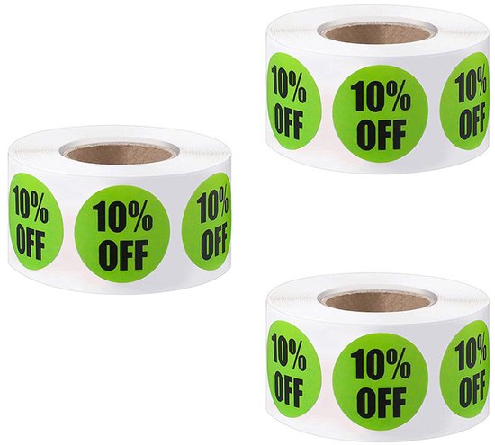 Werbeetiketten – Rabattaufkleber Für Produkte – Grüne Rabattaufkleber – Selbstklebende Aufkleber – 10 % Rabatt – 3er-pack