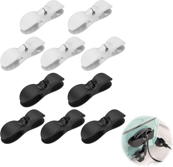 Kabelorganisator-set – Kabelhalter/kabelbinder – Für Küchengeräte Und Büro – Selbstklebendes Silikonmaterial – 10-teilig – Schwarz/weiß