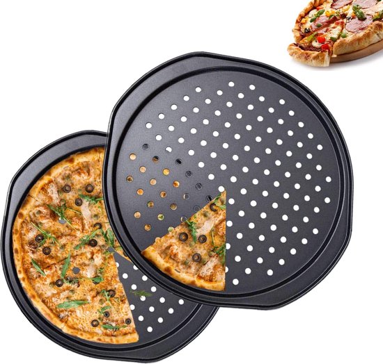Pizzableche, 2er-pack – Perforiert Und Antihaftbeschichtet – Für Den Backofen – Gleichmäßige Wärmeverteilung