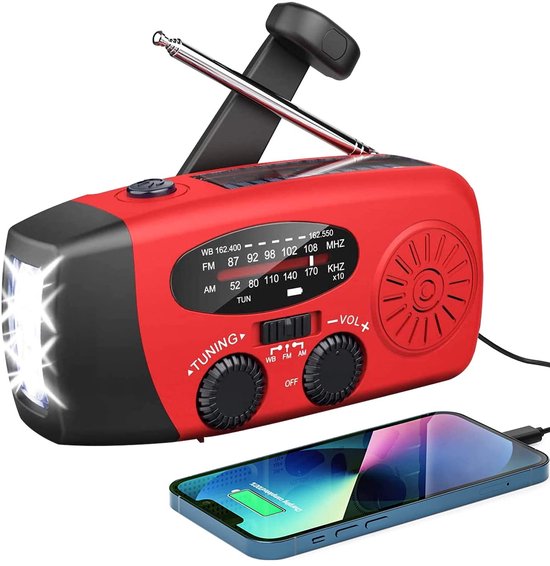 Solarbetriebenes Notfallradio – Handrad, Led-taschenlampe, Am/fm/wb, 2000-mah-powerbank