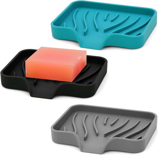 Set Mit 3 Hochwertigen Seifenschalen Leicht Zu Reinigen Aus Weichem Silikon Mit Wasserablauf Für Dusche Bad Küche Und Badewanne Hält Die Seife