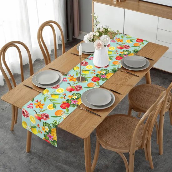 Tischläufer Mit Tropischem Fruchtmuster (33 X 183 Cm) – Leinenoptik, Frisches Sommerdesign, Für Esstisch Und Sideboard