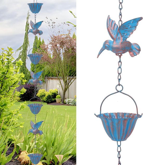 Regenrinne – Dachrinnendekoration – Gartenentwässerung – Mit Kolibri-motiv – 2,4 Meter – Metall