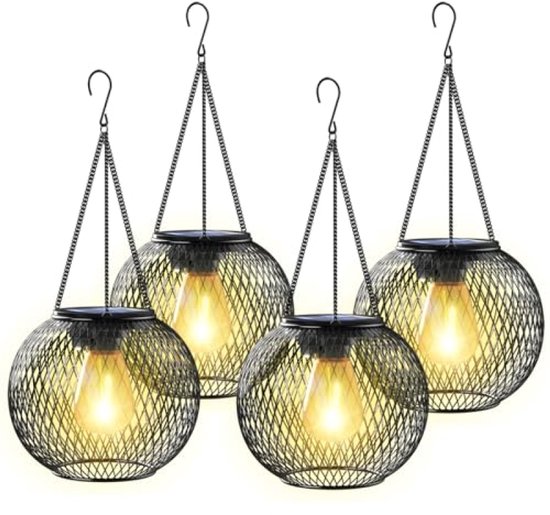Set Mit 4 Solarbetriebenen Hängeleuchten Für Den Garten – Ip65 Wasserdicht – Warmweißes Licht – Automatische Ein-/ausschaltfunktion