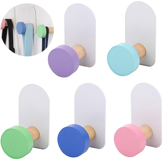 Von Shayne – Wandhaken – Selbstklebende Haken Für Zauberer – Bunt – Dekorative Haken – Geeignet Für Bad Und Küche – 5 Stück