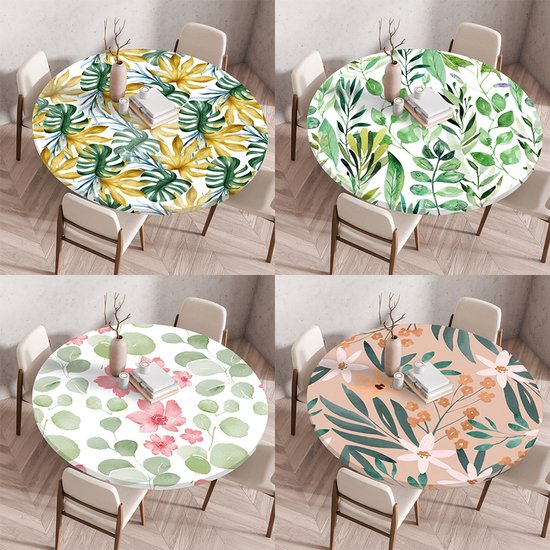 Set Mit 4 Runden Tischdecken Mit Blumenmuster (ø 60 Cm) – Wasserabweisend, Mit Elastischem Rand, Für Kleine Runde Tische