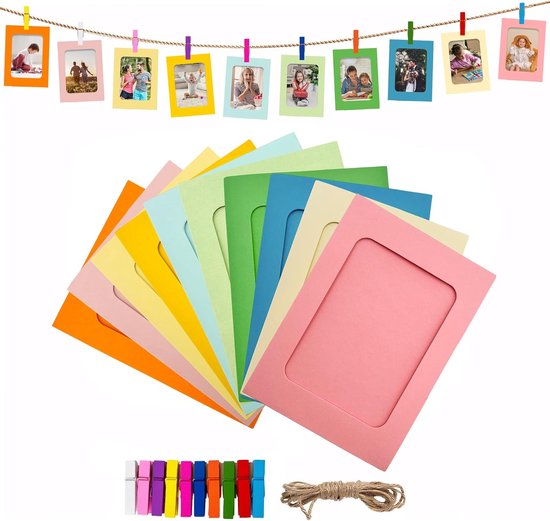 Fotogirlande Mit Klammern – Fotoleinen-fotohalter – Party-wanddekoration – 10 Papierfarben – 10 X 15 Cm Rahmen