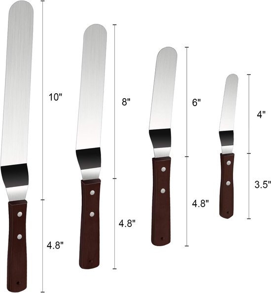 Tortenspatel-set, 4-teilig (25 Cm + 20 Cm + 15 Cm + 10 Cm), Professioneller Edelstahl-winkelspatel Mit Holzgriff