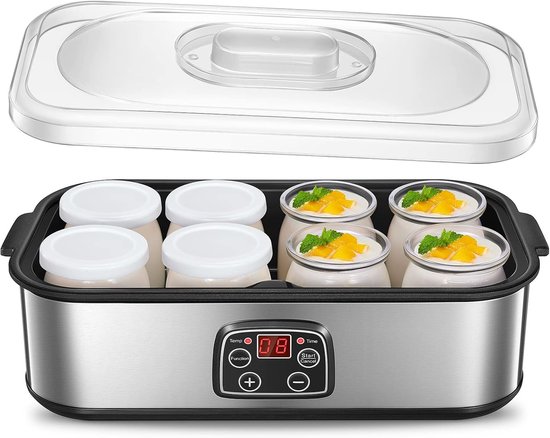 Joghurtbereiter Für 8 Gläser 180 Ml Mit Deckel Digitales Display Einstellbares Thermostat Und Timer Automatische Abschaltung Ideal Für Den Und