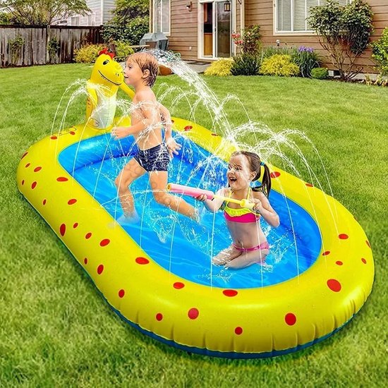 Aufblasbarer Dinosaurier-pool Mit Integrierter Springbrunnenfunktion Für Kinder