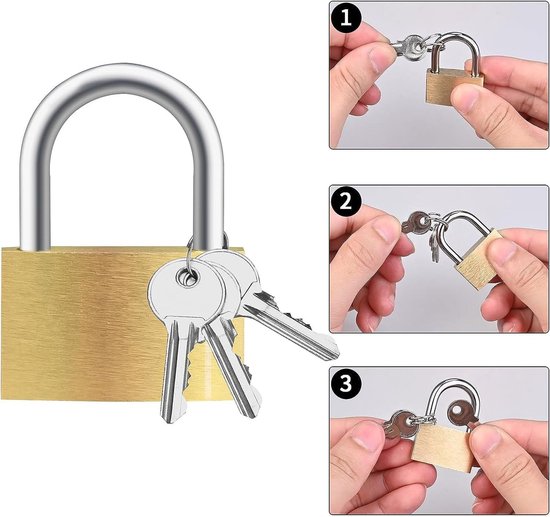 3-teiliges Vorhängeschloss-set – Vorhängeschlösser – Kofferschloss – Schlüsselschloss – Schloss Mit Schlüssel – Reiseschloss – Mini-vorhängeschlösser – 30 X 20 Mm – Kupfer