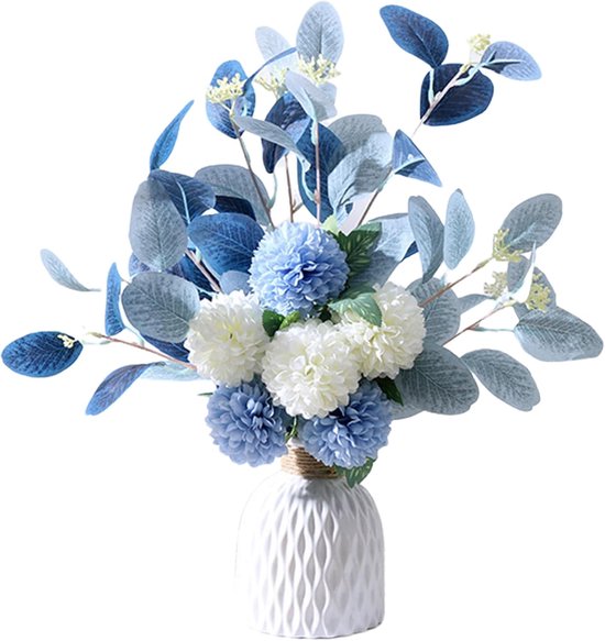 2-teiliges Set Aus 47 Cm Großen, Blau-weißen Kunstblumen, Realistische Künstliche Blumen, Hübscher Korb, Pflegeleicht (blau)