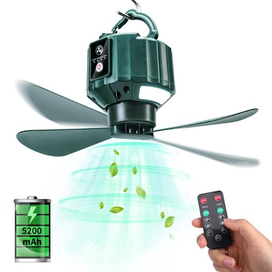 Deckenventilator Mit Beleuchtung – Fernbedienung – Aufhängehaken – 3 Geschwindigkeitsstufen – 2 Flügel – Für Zelt, Markise Und Notsituationen