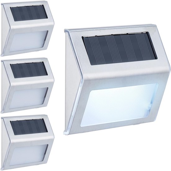 Solar-wandleuchten Für Den Außenbereich, 4er-set, Led-außenleuchten, Garten, Zaun, Terrasse, Wasserdicht, Silber