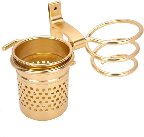 Haartrocknerhalter Mit Ablage – Wandmontage – Gold – Befestigungsschrauben – Badezimmeraccessoire – Glätteisen – Aufbewahrungsregal