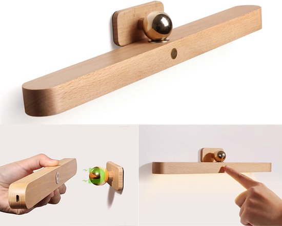 Wiederaufladbare Dimmbare Wandleuchte Aus Holz Mit Spiegelfunktion Touch-schalter 5-w-led Kabellos Usb-aufladbar Schminkspiegel 4000 K Magnet 30 30 Cm