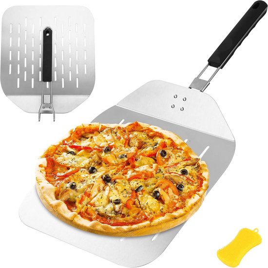 Pizzaschieber Perforierter Edelstahl Klappbarer Griff Große Oberfläche Für Backofen Und Grill Auch Zum Brotbacken Geeignet Stabiler Pizzaschieber