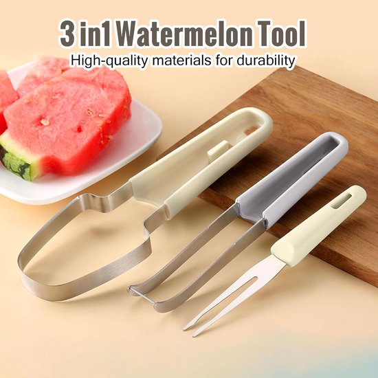 3-in-1 Wassermelonenschneider Wassermelonenschneider Aus Edelstahl Kreativer Obstschneider Für Die Küche Wassermelonen-eisform Melonenschneider