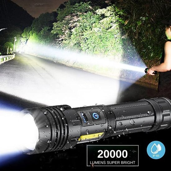 Wiederaufladbare Led-taschenlampe Mit 20 000 Lumen Professionelle Leistungsstarke Led-taschenlampe Mit 7 Leuchtmodi Und Ladeanzeige Wasserdicht