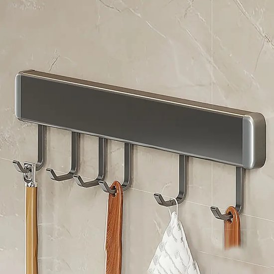30 Cm Langer Küchenhaken Mit 6 Haken, Ohne Lochung Langes Aluminiumregal Ablagefläche Für Küchenutensilien, Handtücher Und Grillbesteck