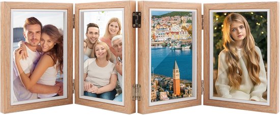 Collage-fotorahmen Für 4 Fotos 10 X 15 Cm Faltbarer Mdf-rahmen In Holzoptik Modernes Vertikales Design Für Mehrere Fotos Ideal Fürs Büro Als Oder