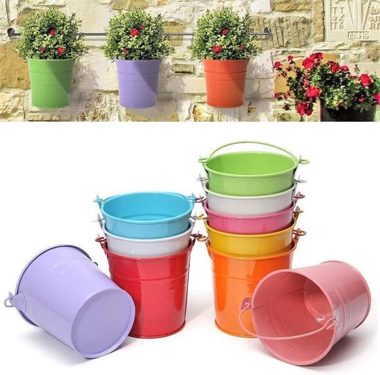 10 Stück Hängende Metallblumentöpfe, 6 Cm, Blumentöpfe, Hängende Blumenkübel Mit Abnehmbarem Griff, Für Balkon, Garten, Heimdekoration (10 Farben)
