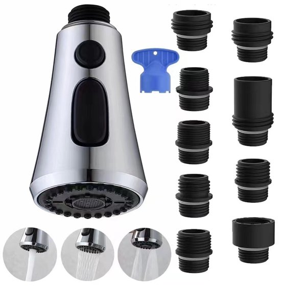 Ersatz-brausekopf Für Küchenarmaturen: Edelstahl-brausekopf, 3-fach Ausziehbare Düsen Mit 9-zoll-adapter, Passend Für Küchenarmaturen