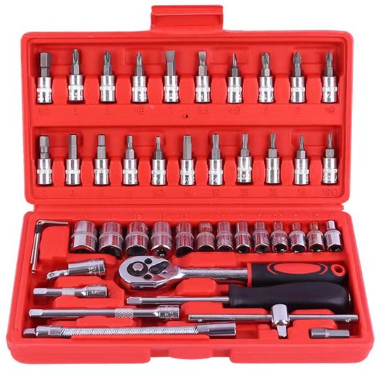 Steckschlüsselsatz – 46-teiliger 1/4"-steckschlüsselsatz Mit Schnellverschluss-steckschlüssel, Schraubendrehersatz Und Verlängerung Für Pkw Und Lkw