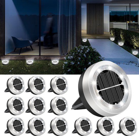 Set Mit 12 Solar-bodenleuchten 8 Solarbetriebenen Led-außenleuchten Wasserdichten Solar-außenstrahlern Solarbeleuchtung Für Terrasse Einfahrt Weiß