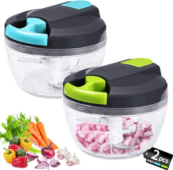 Manueller Zwiebelschneider – 520 Ml Mini-zwiebelschneider – Küchenzwiebelschneider – 3 Edelstahlklingen – Gemüseschneider – 2 Stück