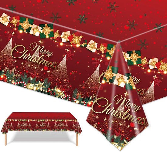2-teilige Synthetische Weihnachtstischdecke Große Rechteckige Tischdecke Tischüberwurf Für Weihnachten Dekoration Partyzubehör 137 X 274 Cm Rot Grün