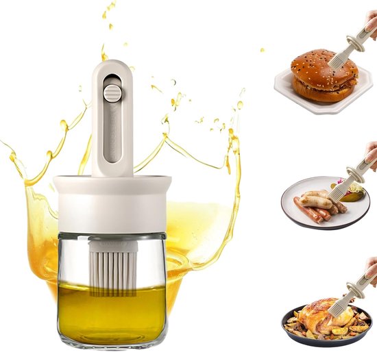 Saucen- Und Ölflasche Mit Verstellbarem Silikonpinsel Für Grillküche – Separates Öl Und Pinsel, Weiß