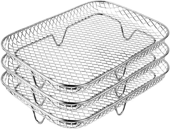 Airfryer-korb Stapelbarer Edelstahl-airfryer-korb 3-stöckiges Kühlgestell Für Den Backofen Rechteckig Airfryer-zubehör 19 Cm L X 13 5 Cm H X 9 4