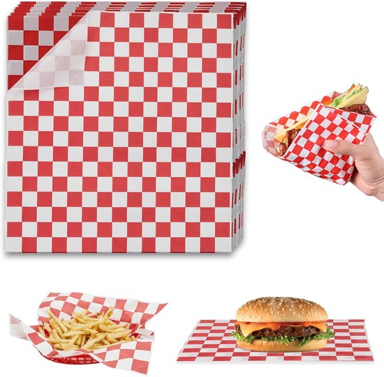 100 Stück Fettdichtes Frischhaltepapier Für Burger Wasserfestes Und Ölbeständiges Backpapier Karierte Korbeinlagen Antihaft-wachspapier 25 4 X 27