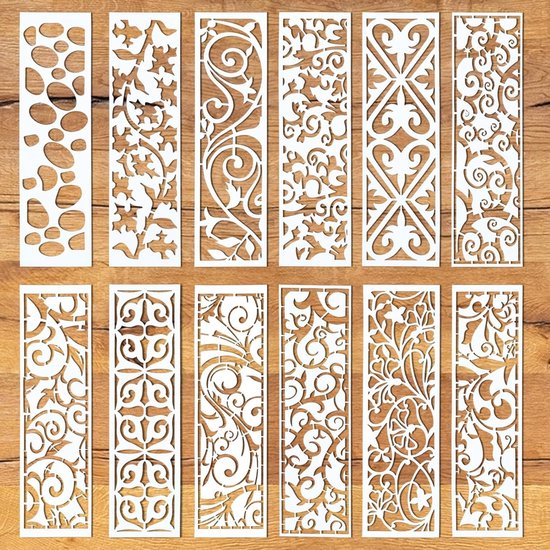 12 Teiliges Set Bordürenschablonen Zum Malen, Wiederverwendbare Schablonen Für Möbel, Kuchen, Dekorationen, Struktur Schablonen, Zeichenvorlagen