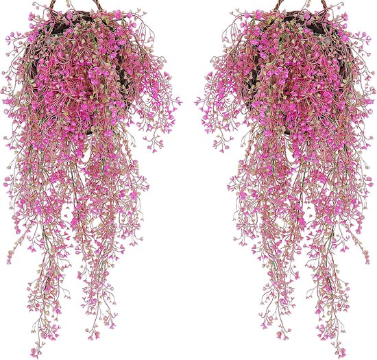 2-teiliger Hängekorb Mit Künstlichen Blumen Künstliche Blumen Für Die Wand Künstliche Wandblumen Künstliche Blumen Für Den Außenbereich Für Rosa Rot
