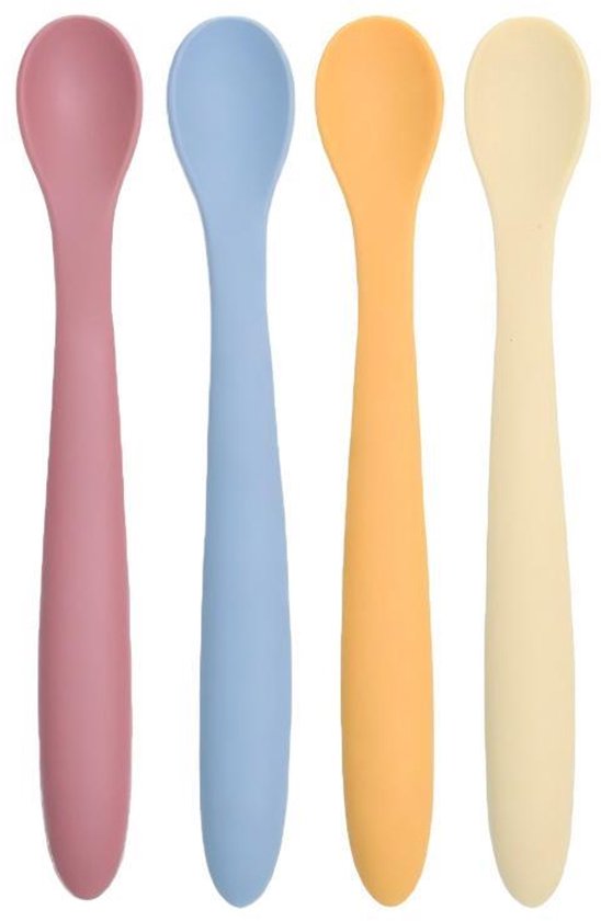 4-teiliges Silikonlöffel-set Fütterlöffel Weicher Löffel Übungslöffel Für Selbstständiges Essen Und Unterstützung Beim Abstillen Graublau Weiß Rot