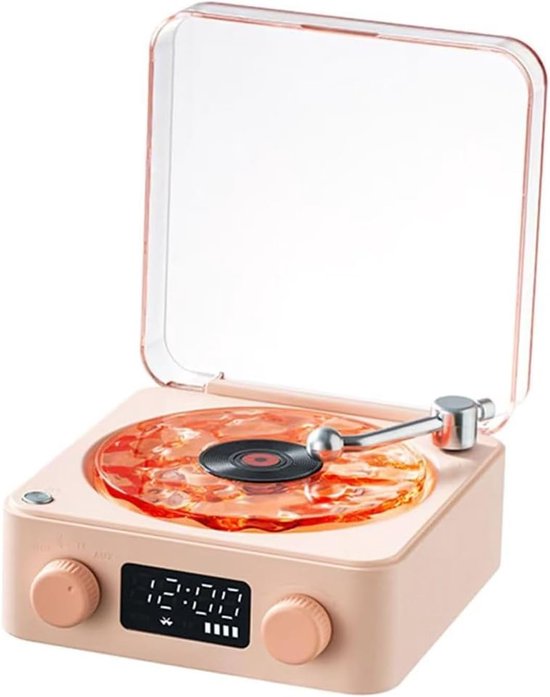 Plattenspieler Bluetooth-lautsprecher Neuer Tragbarer Vintage-vinyl-lautsprecher Modell 2026 Mit Einstellbarer Beleuchtung Und Uhrfunktion Für Pink