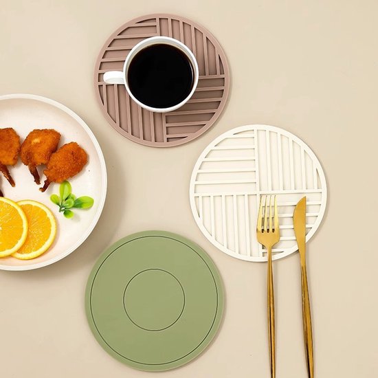 Set Mit 3 Runden Silikonuntersetzern (16 Cm), Beidseitig Verwendbar, Hitzebeständig Und Rutschfest, In Modernen, Gedeckten Farben