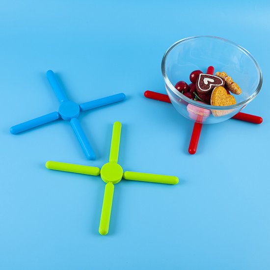 Set Mit 3 Faltbaren, X-förmigen Silikonuntersetzern, Hitzebeständig Und Rutschfest, In Leuchtenden Farben, Für Pfannen, Gläser Und Geschirr