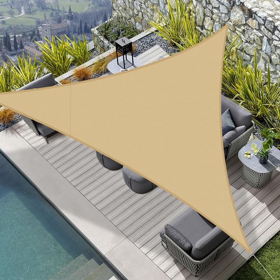 Dreieckiges, Blickdichtes Schattierungstuch 5x5x5m Pes – Markise – Uv-schutz Für Außenbereich, Garten, Terrasse, Balkon – Sandfarben