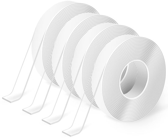 4 Rollen Extra Starkes Doppelseitiges Klebeband (10 Mm X 1 M), Extrem Starke Haftung, Hinterlässt Keine Rückstände, Abnehmbar, Wiederverwendbar, Multifunktionales Klebeband