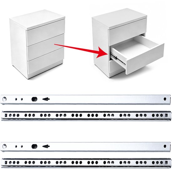 2er Pack Kugelgelagerte Schubladenschienen Führungsschienen / Linearführungen / 2 Teilige Führungen / Gleitschienen Metallschubladenschienen Leic