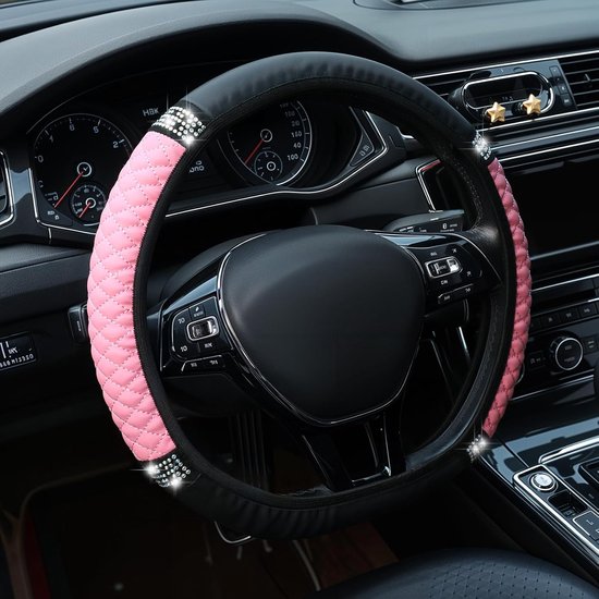 Lenkradbezug Mit Strasssteinen – Rosa – Polyester – 35,5 Cm
