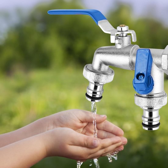 Doppelter Gartenwasserhahn – 1/2"- Und 3/4"-auslauf, Inklusive 2 Kostenloser Schlauchverbinder