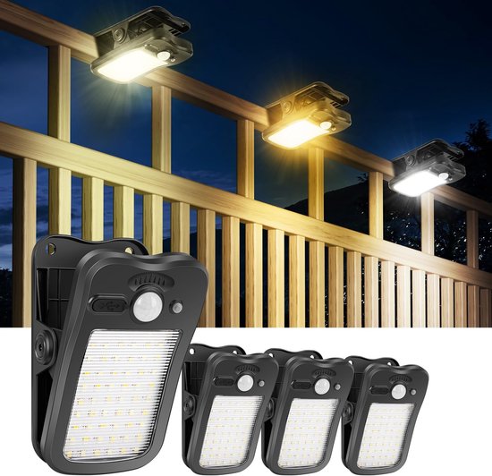 4er-set Solar-außenleuchten, Klemmleuchten Mit Bewegungsmelder, 800 Lumen, 3 Helligkeitsstufen, 3 Farben, Usb-ladefunktion