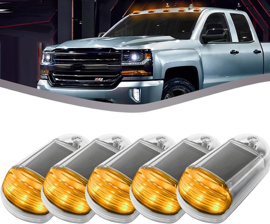 Solarbetriebene Kabinenbeleuchtung, Kabellose Solarbetriebene Kabinenbeleuchtung Für Lkw, Kabellose Led-beleuchtung Für Pkw (transparent, 5 Stück, Gelbes Licht)