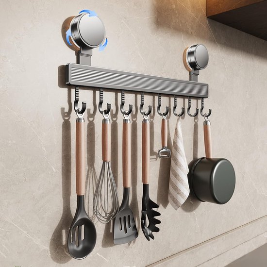 Haken Mit Saugnäpfen – Küchenregal Mit Haken – Mit Saugnäpfen – Kein Bohren Erforderlich – 8 Haken – Aufbewahrungsregal – Länge 40 Cm