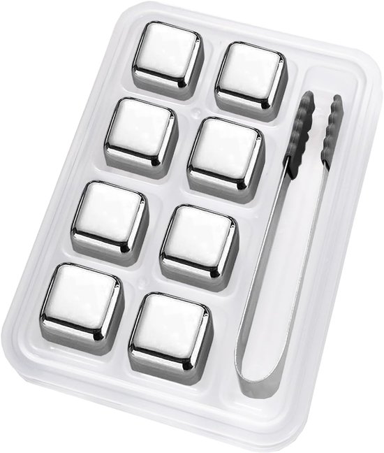 Edelstahl-kühlsteine 8er-set Whisky-eissteine Zange Wiederverwendbare Eissteine Aus Lebensmittelechtem Edelstahl Geeignet Für Whisky Wein Oder