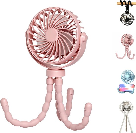3-zoll-usb-wiederaufladbarer Oktopus-miniventilator Flexibles Stativ Und Handyhalterung Leiser Und Sicherer Kinderwagenventilator Für Babys Und Pink